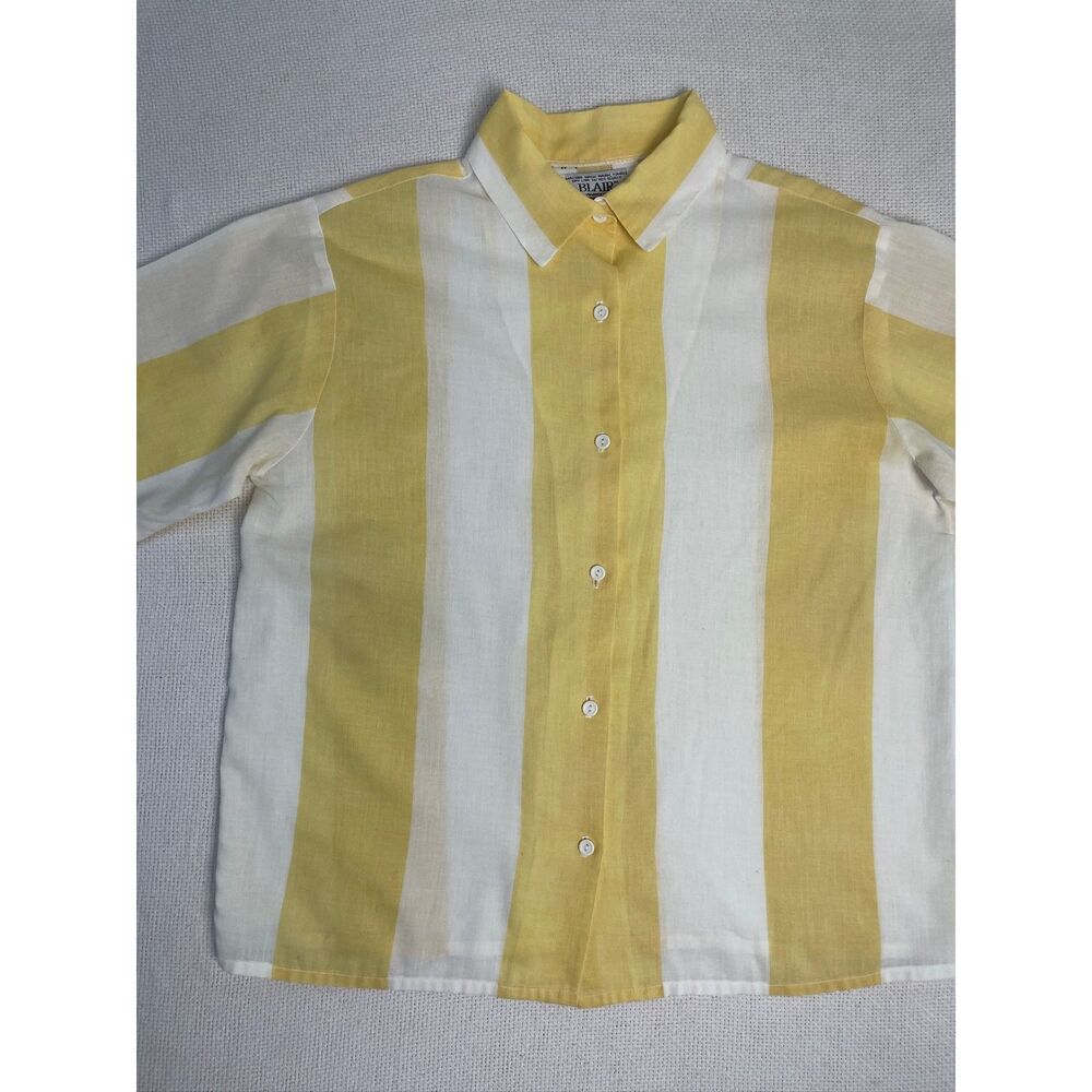 Vintage Blair Striped Linen shirt button down – Women's M retro stripes yellow